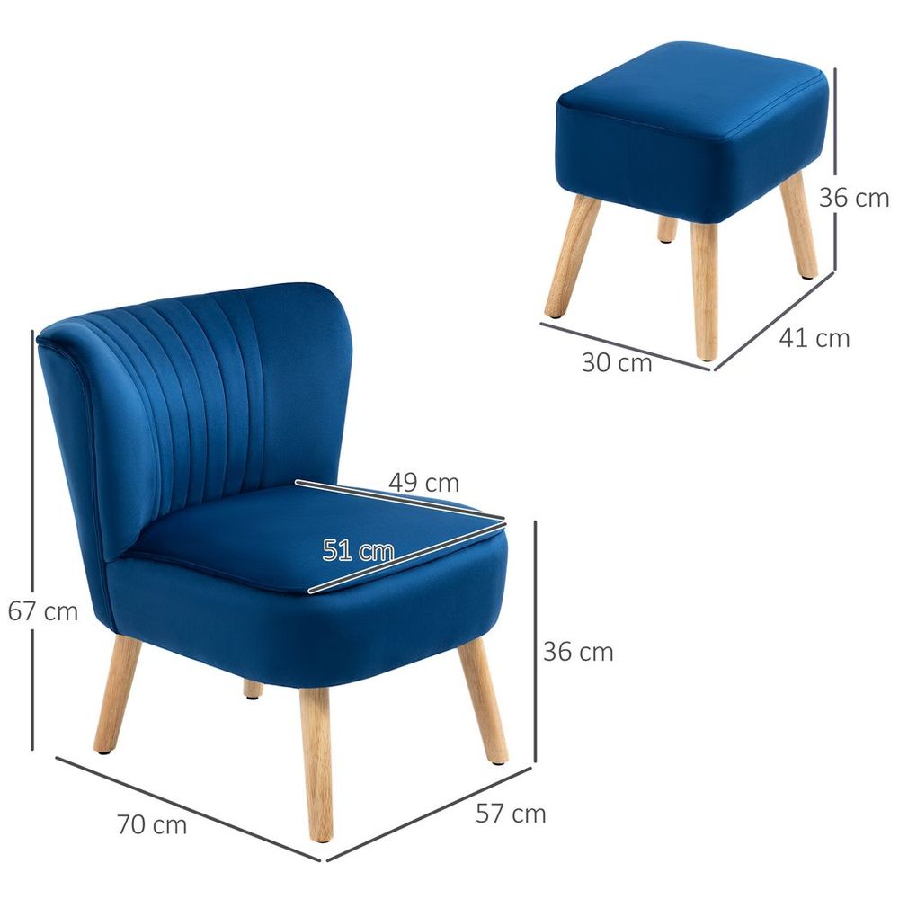 Velvet-Feel Accent Chair with foot stool - Blue