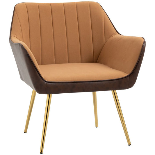 Velvet and Faux Leather Armchair - Light Brown