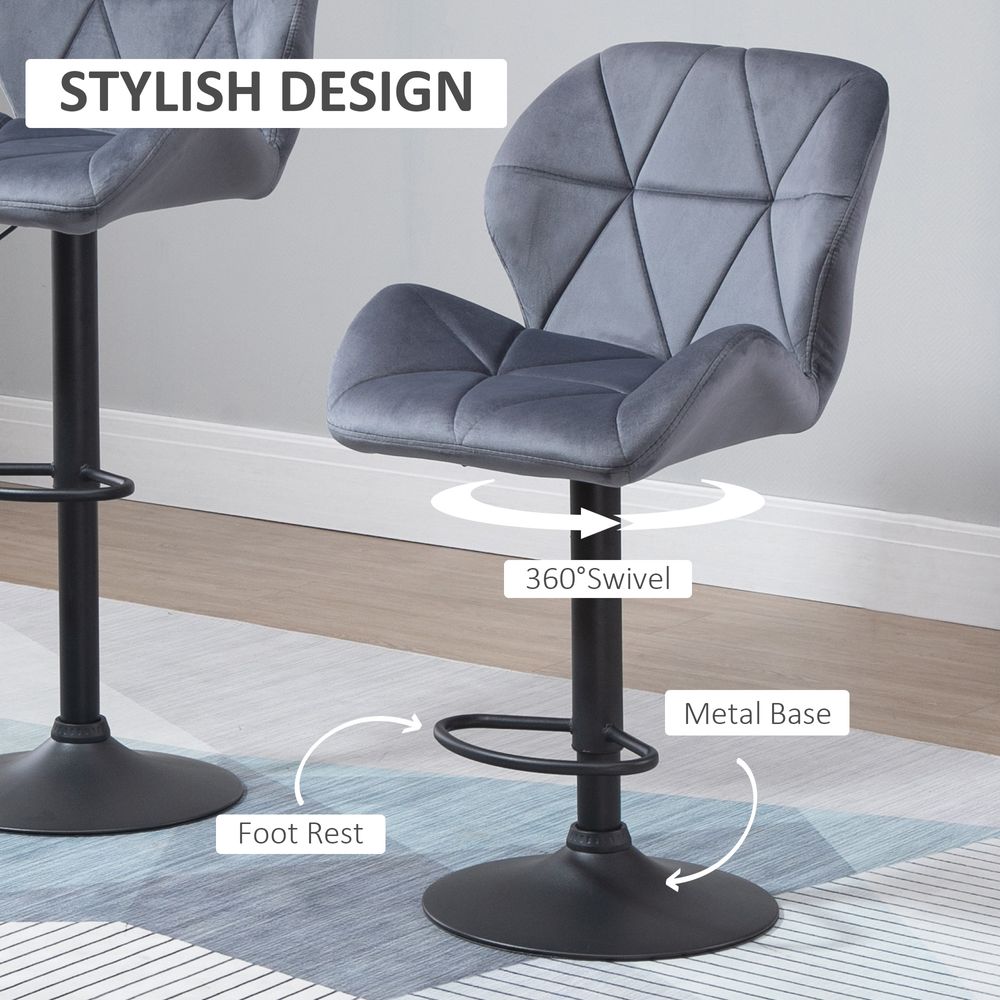 Set of 2 Fabric Bar Stools - Dark Grey