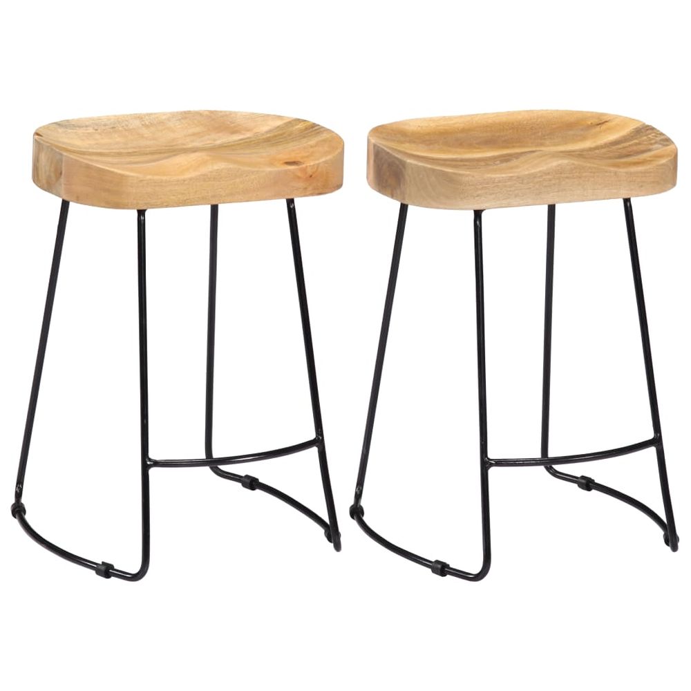 Set of 2 Mango wood bar stools - natural/black