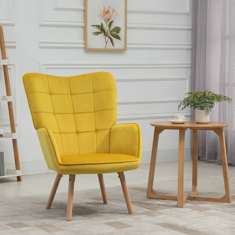 Velvet-Touch Wingback Armchair - Yellow