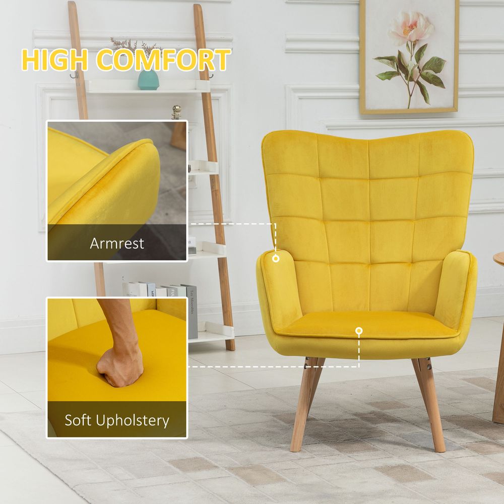 Velvet-Touch Wingback Armchair - Yellow