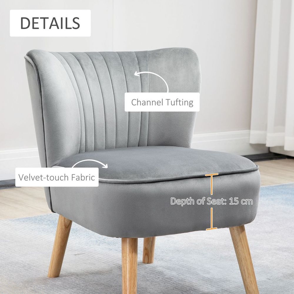 Velvet-Feel Accent Chair with foot stool - Grey