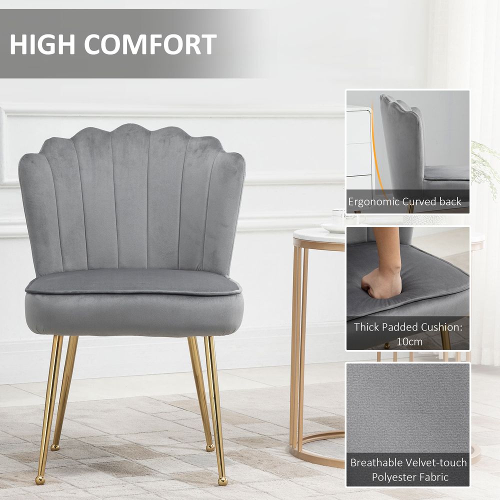 Velvet-Feel Shell Chair - Grey