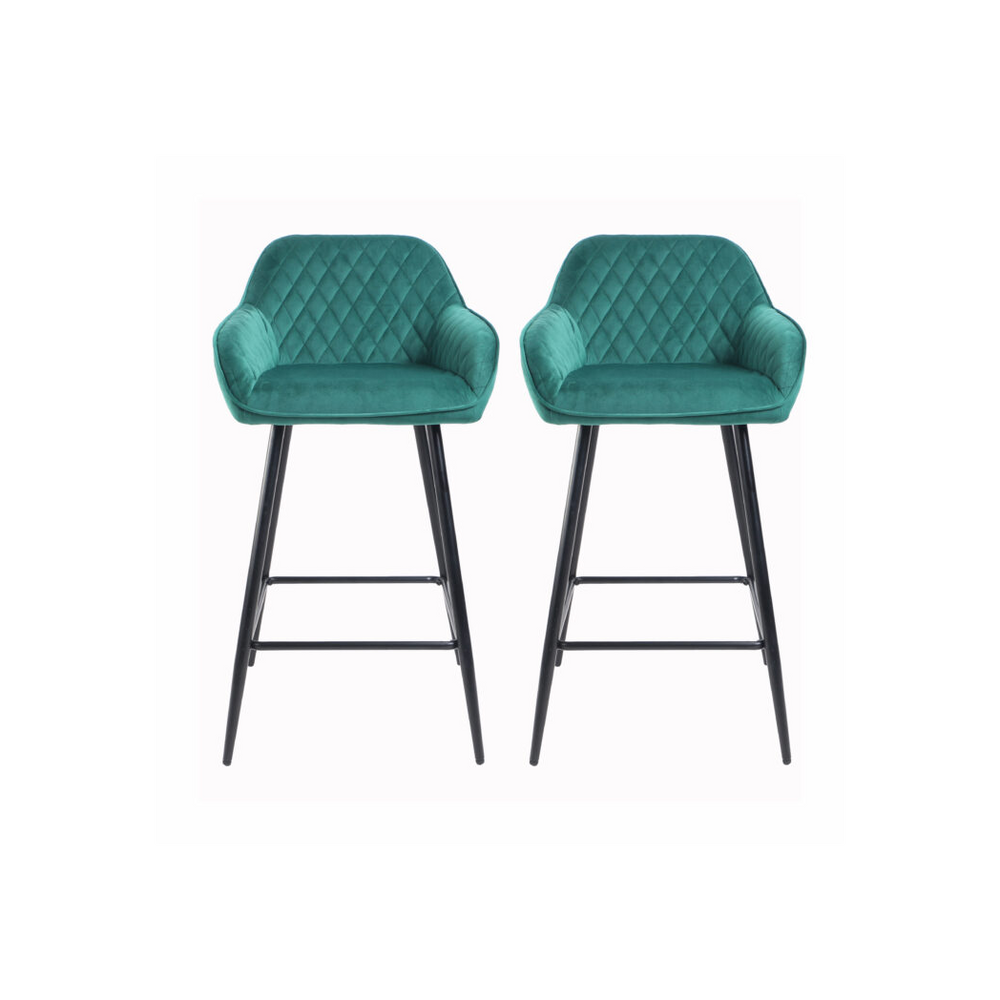 Set of 2 Crushed Velvet Bar Stools - Cadiz Green