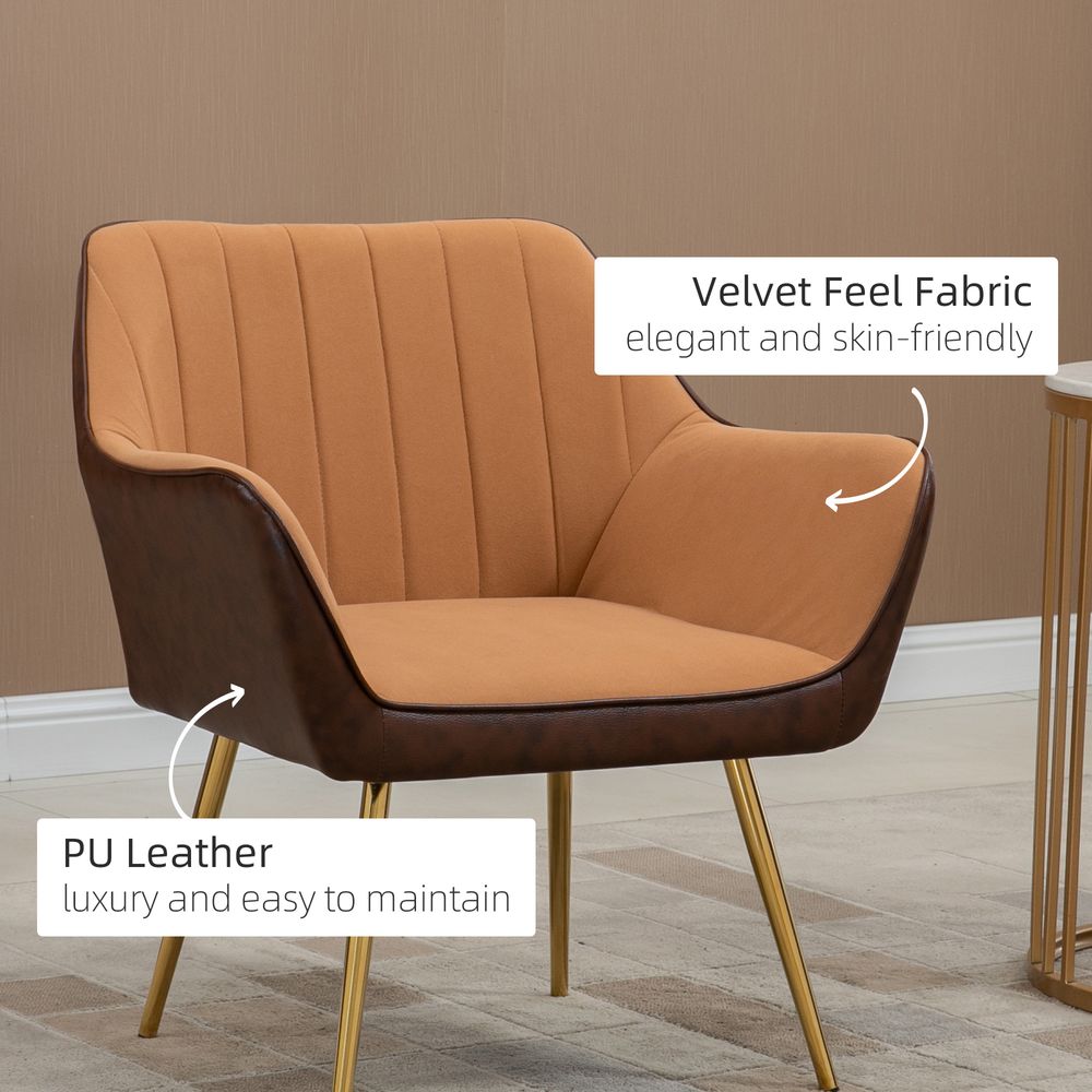 Velvet and Faux Leather Armchair - Light Brown