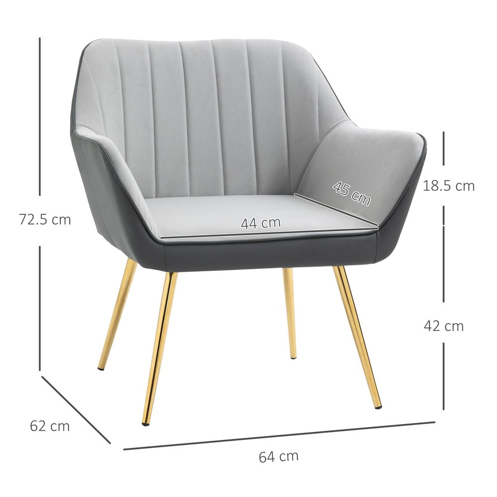 Velvet and Faux Leather Armchair - Light Grey