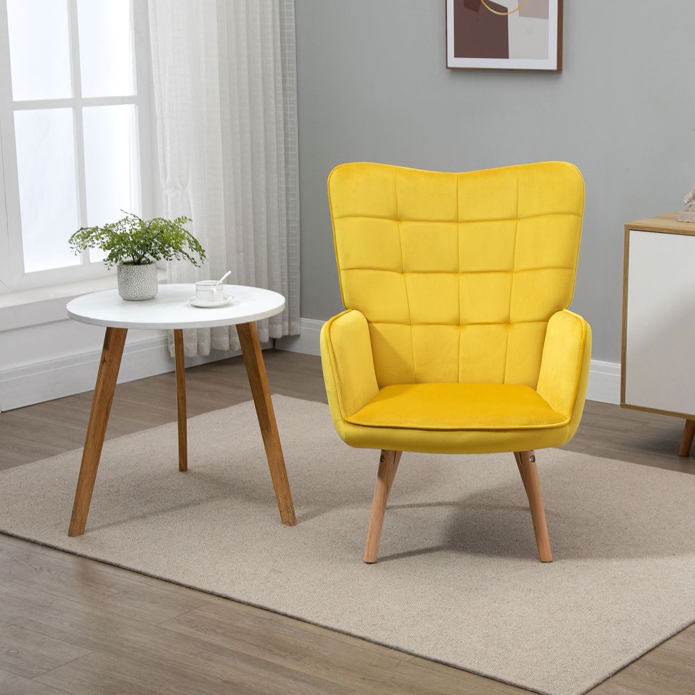 Velvet-Touch Wingback Armchair - Yellow