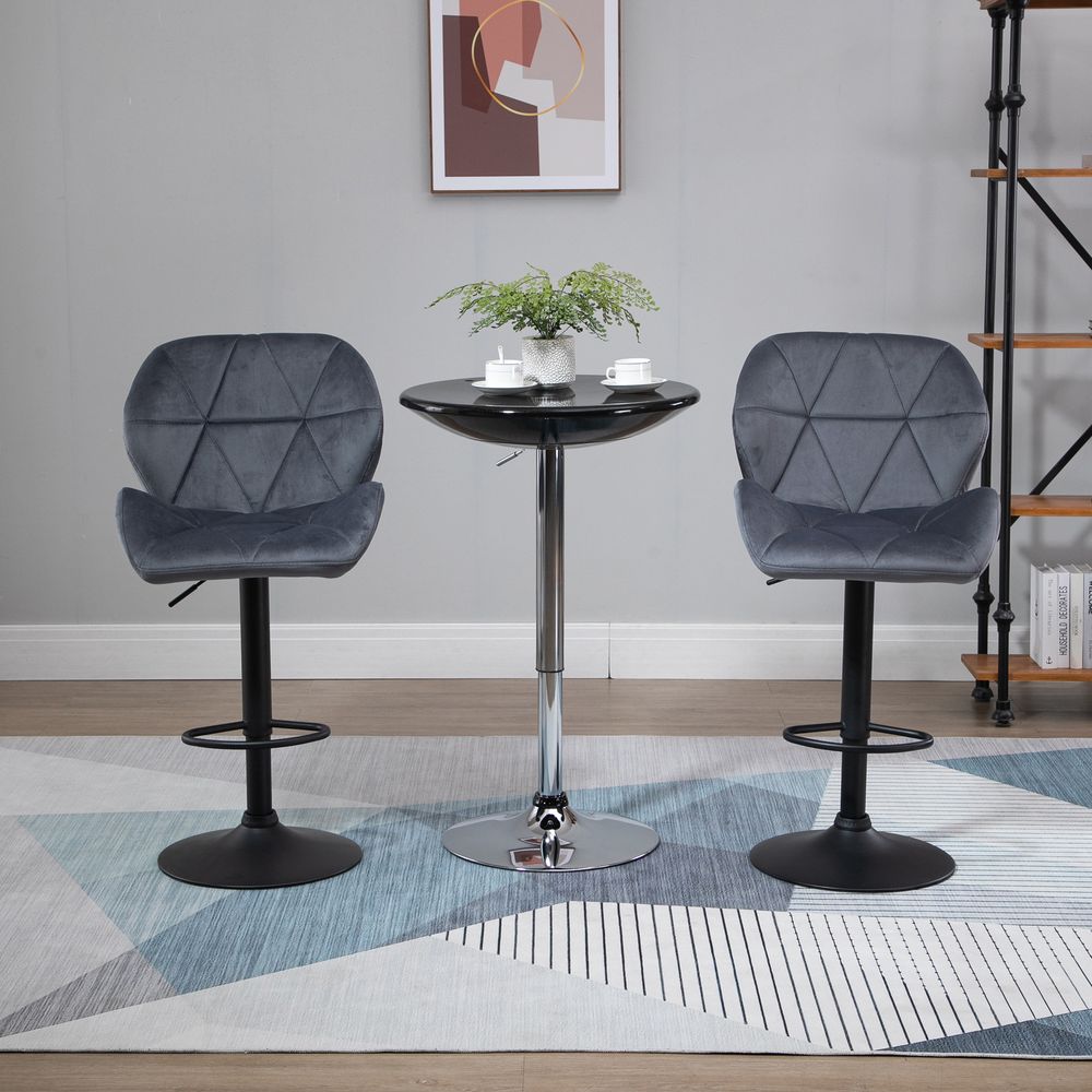 Set of 2 Fabric Bar Stools - Dark Grey