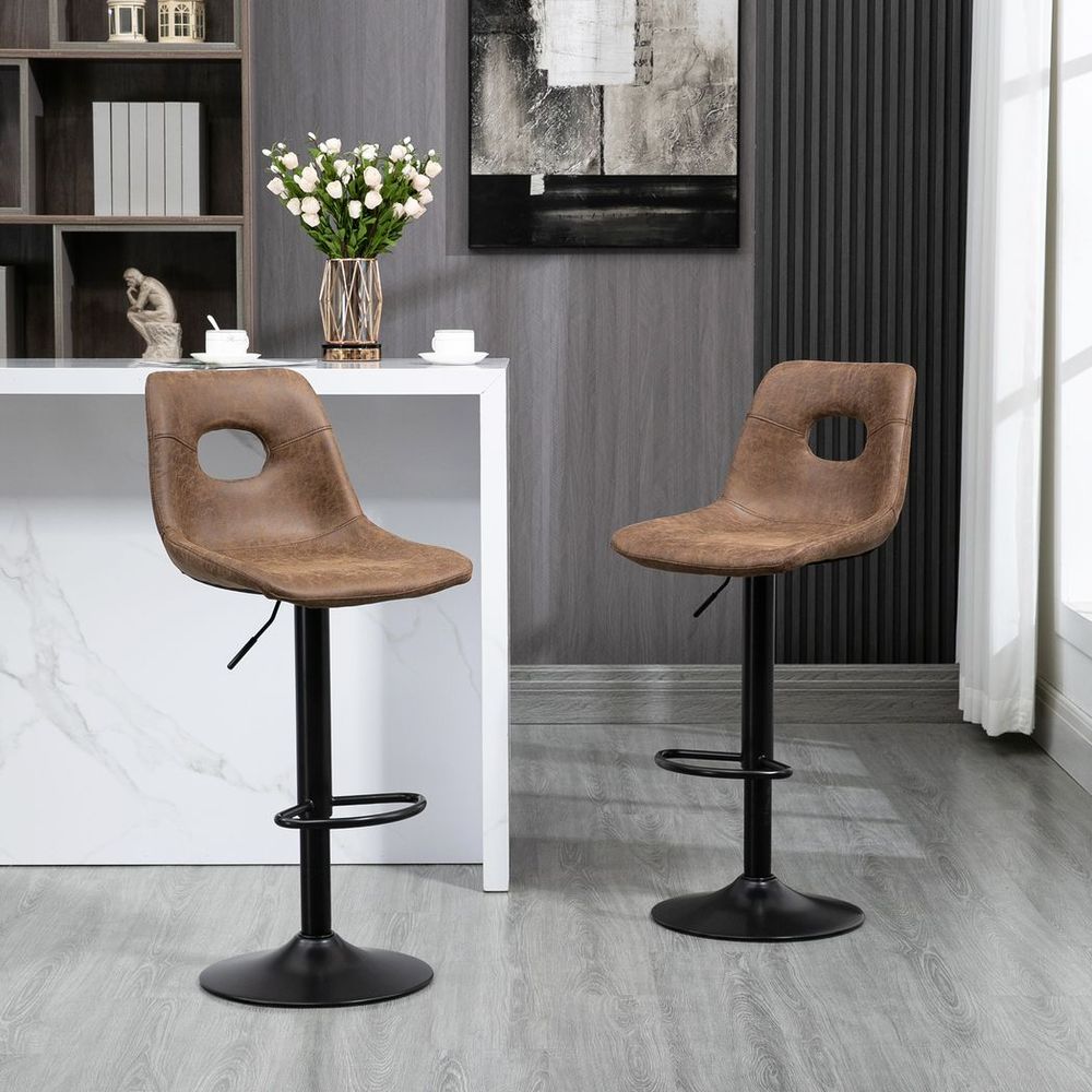 Set of 2 Retro Bar Stools Faux Leather Brown