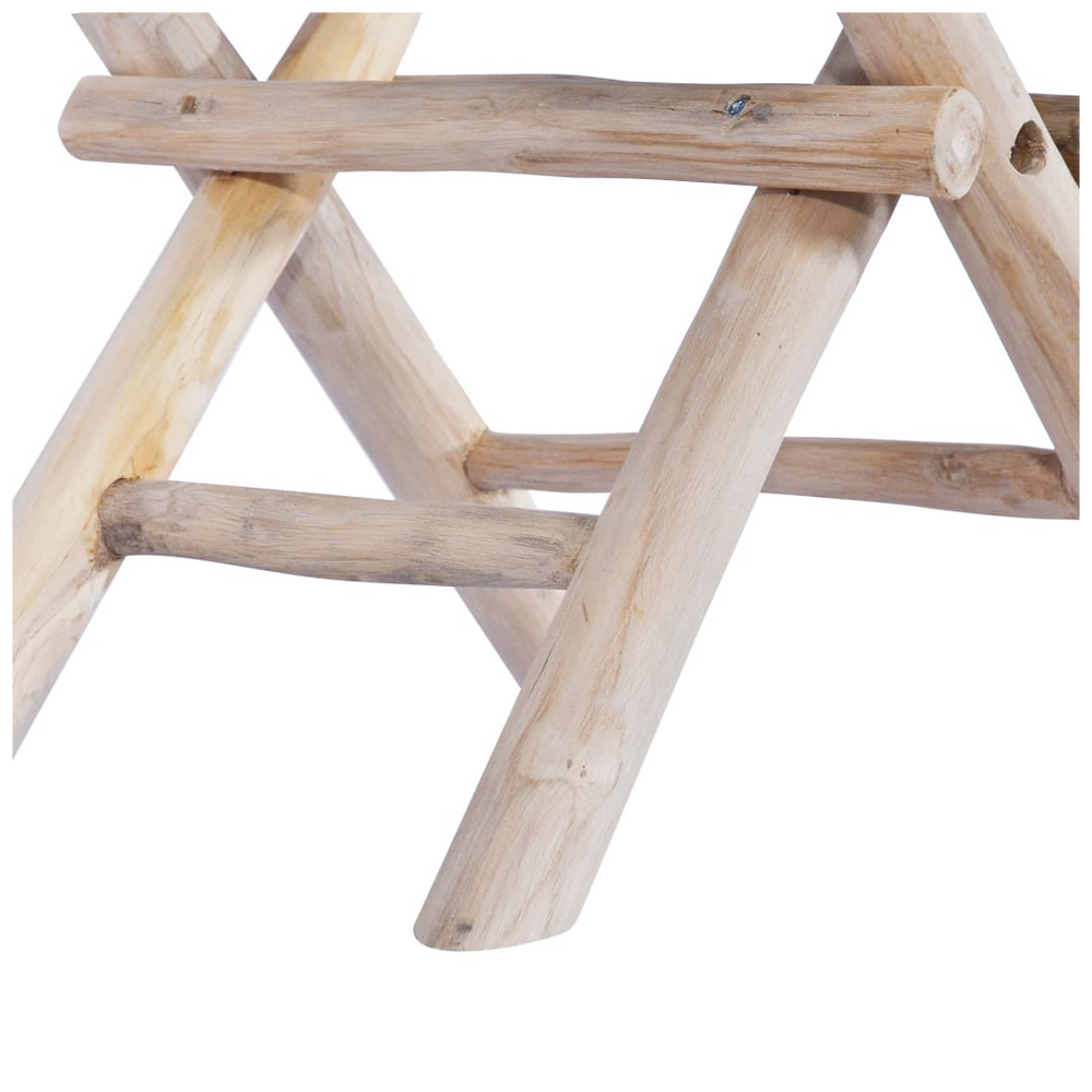 Folding Real Leather and Solid Teak Wood Stool