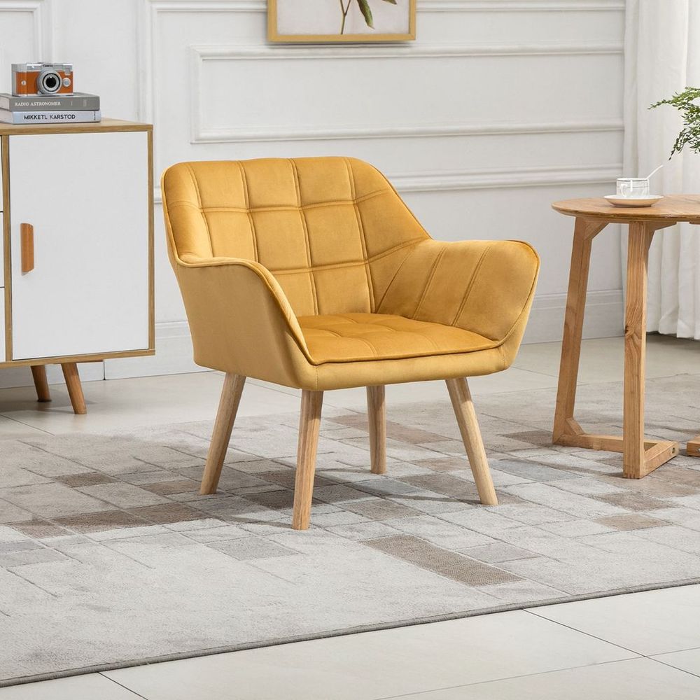 Velvet-Feel Armchair - Yellow