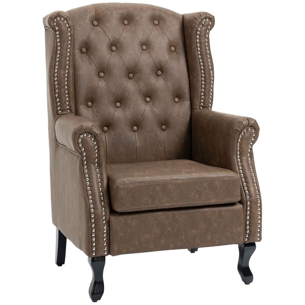 Chesterfield-style Wing Back Armchair - Brown