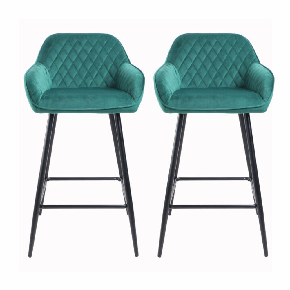 Set of 2 Crushed Velvet Bar Stools - Cadiz Green