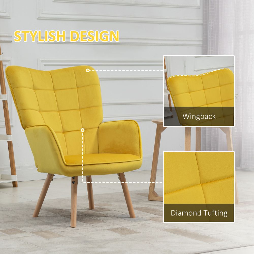 Velvet-Touch Wingback Armchair - Yellow