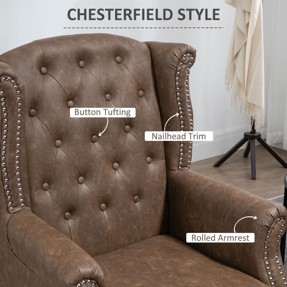 Chesterfield-style Wing Back Armchair - Brown