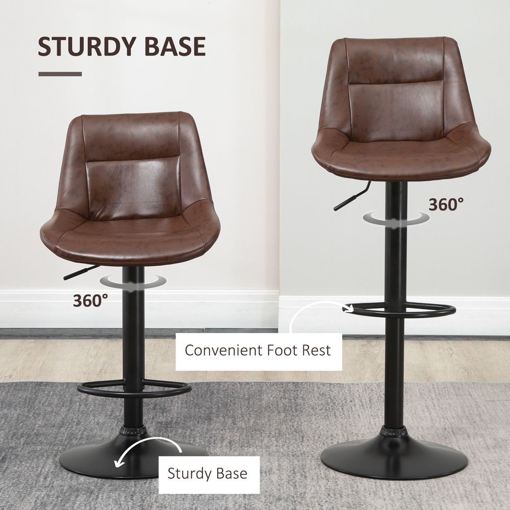 Set of 2 Bar Stools, Faux Leather Brown