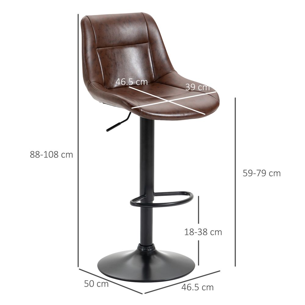 Set of 2 Bar Stools, Faux Leather Brown