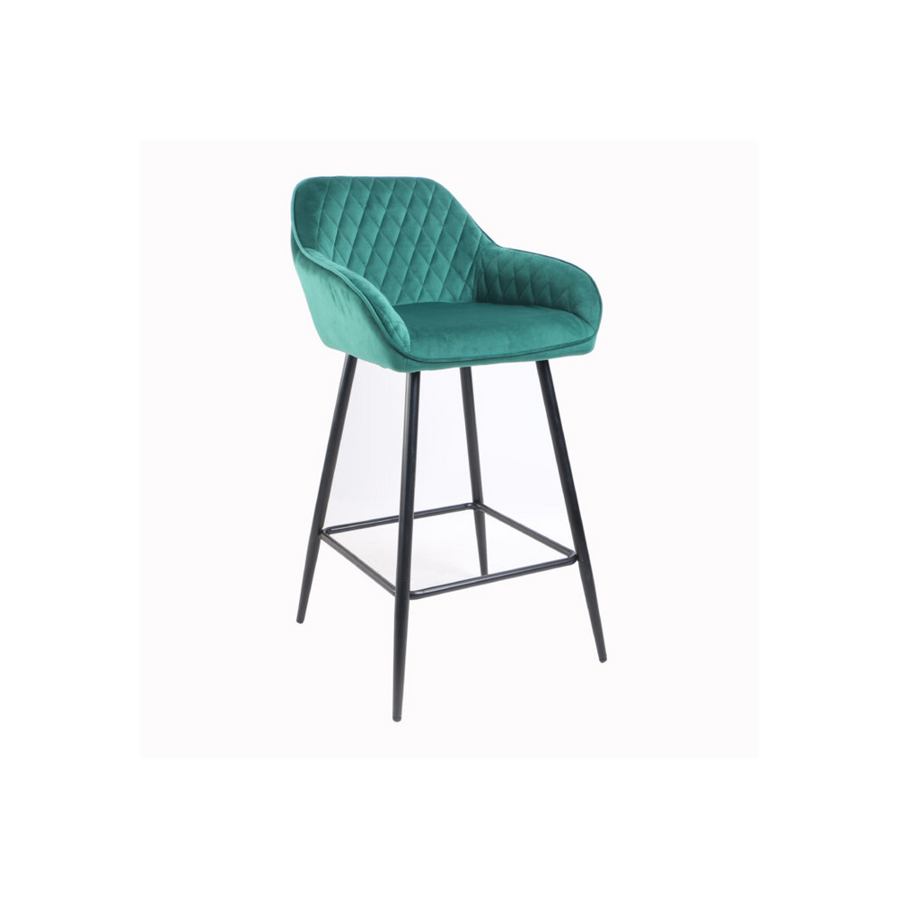 Set of 2 Crushed Velvet Bar Stools - Cadiz Green