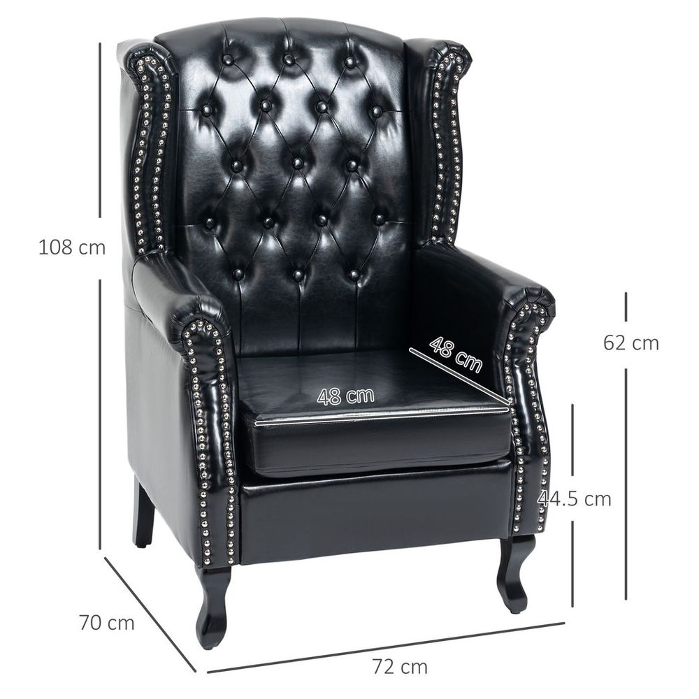 Chesterfield-style Wing Back Armchair - Black