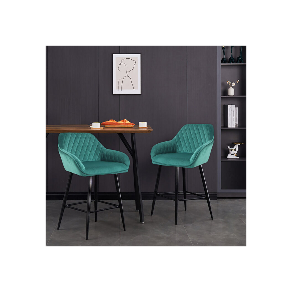 Set of 2 Crushed Velvet Bar Stools - Cadiz Green