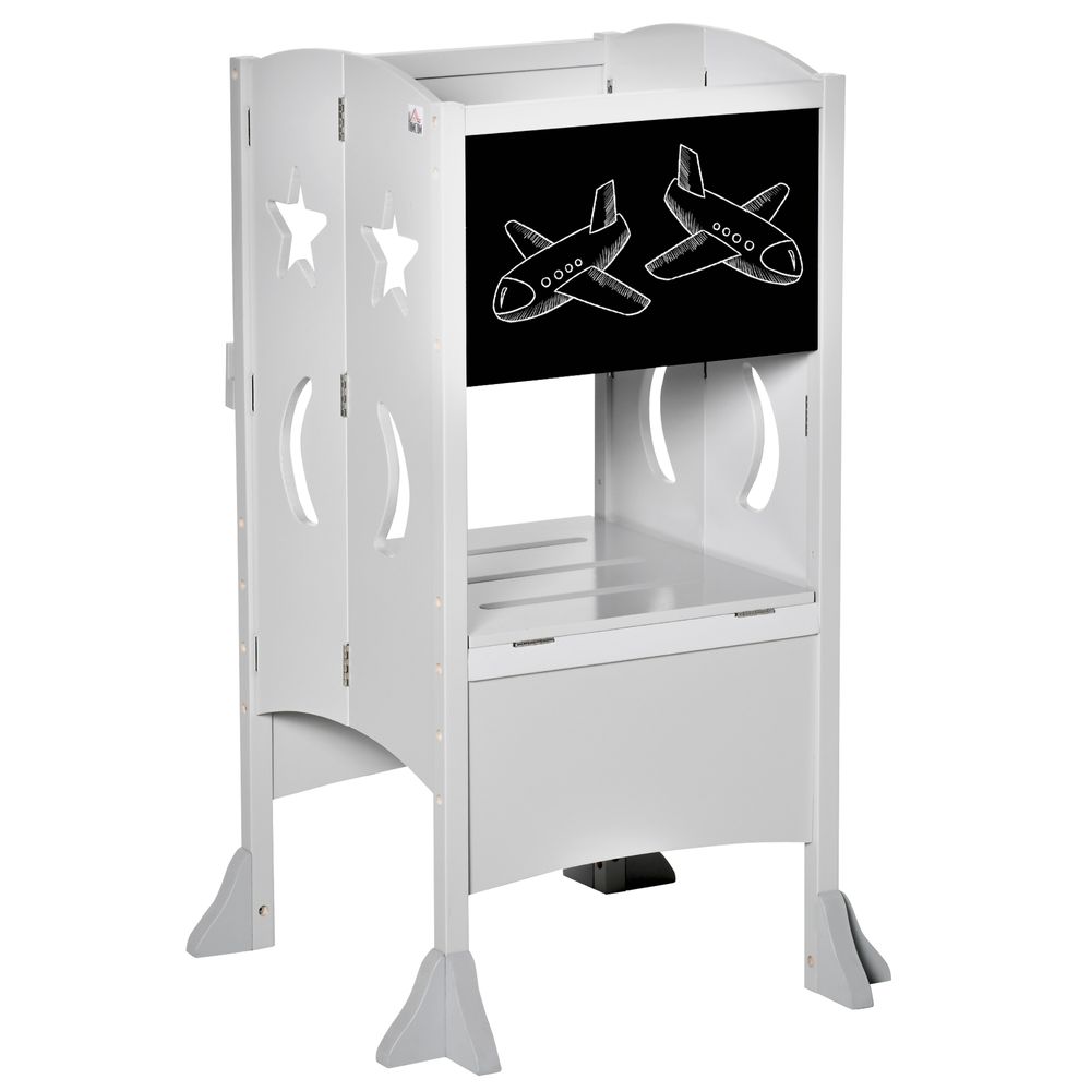 Kids Step Stool with Blackboard - White