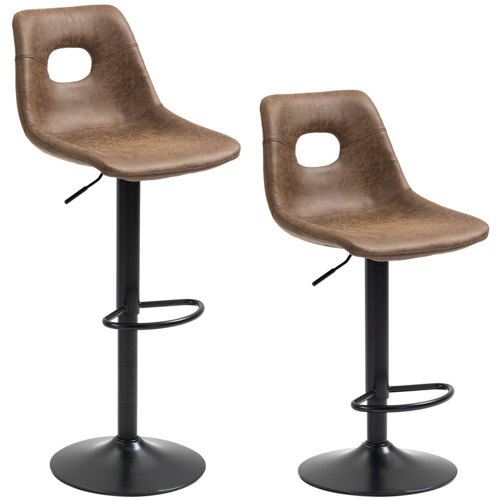 Set of 2 Retro Bar Stools Faux Leather Brown