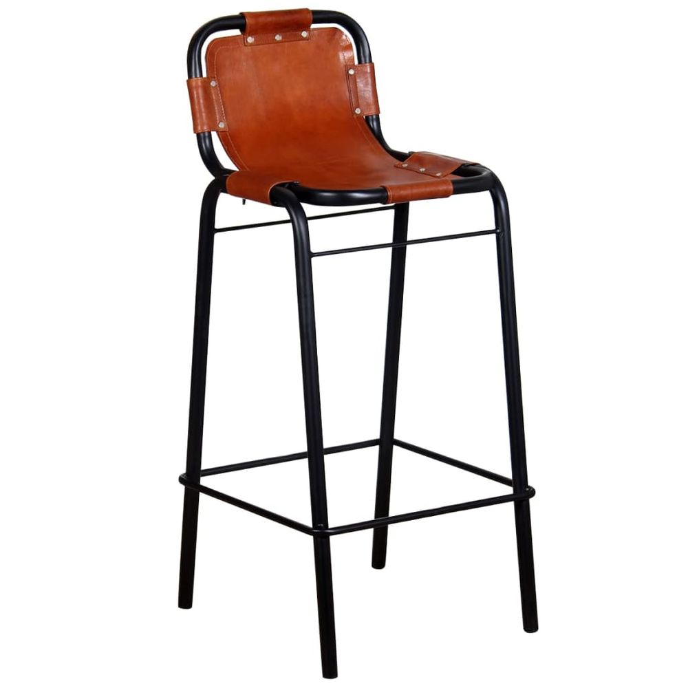 Set of 2 Leather and steel bar stools