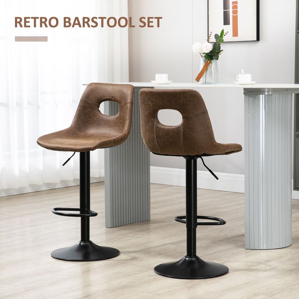 Set of 2 Retro Bar Stools Faux Leather Brown