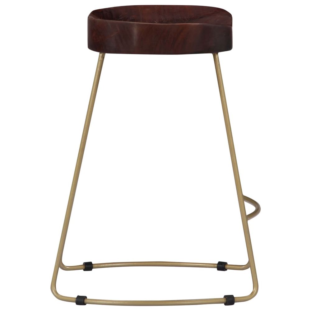 Set of 2 mango wood bar stools - brown/brass