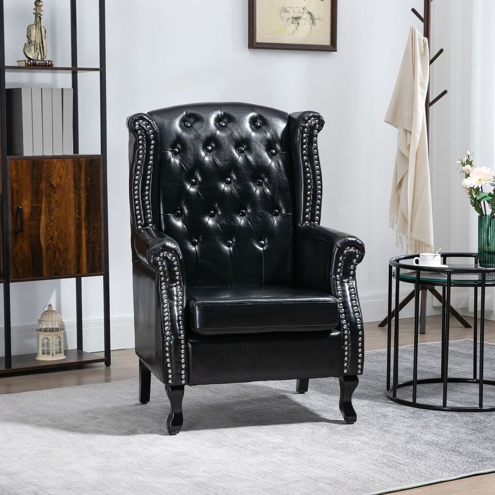 Chesterfield-style Wing Back Armchair - Black