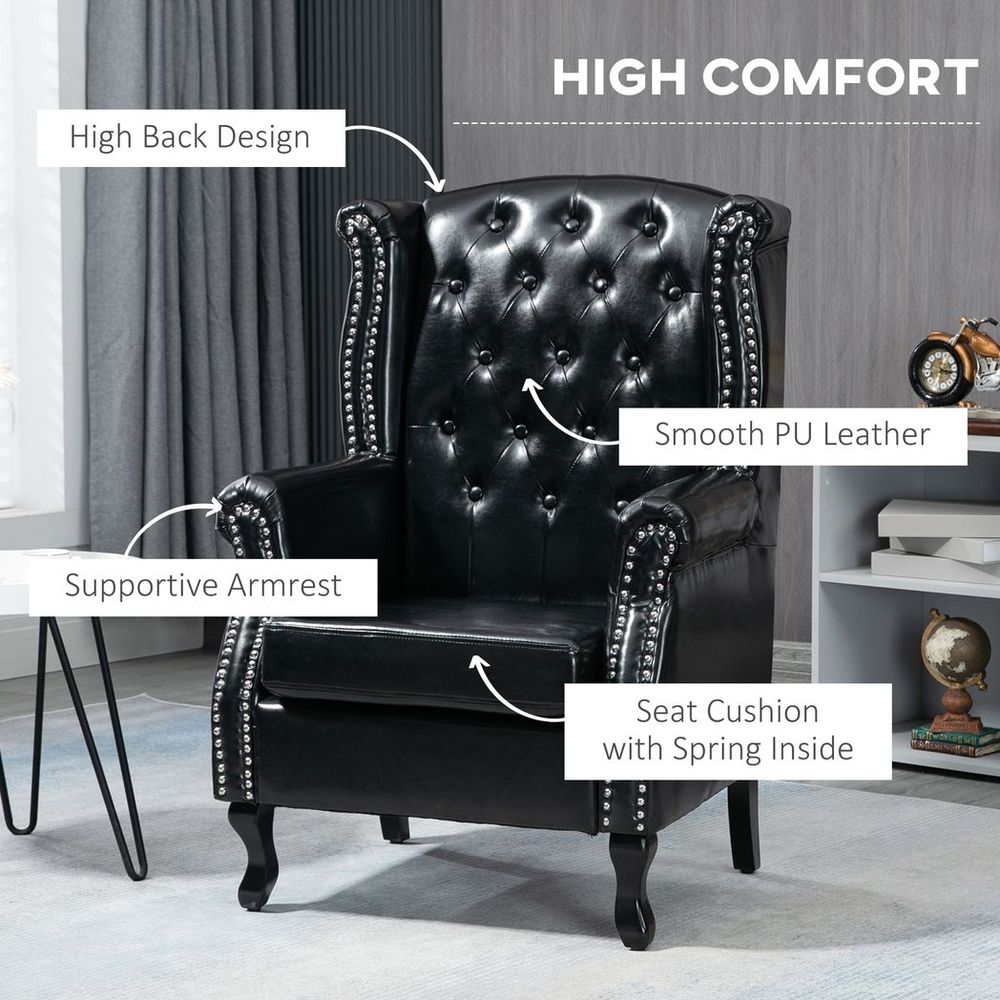 Chesterfield-style Wing Back Armchair - Black