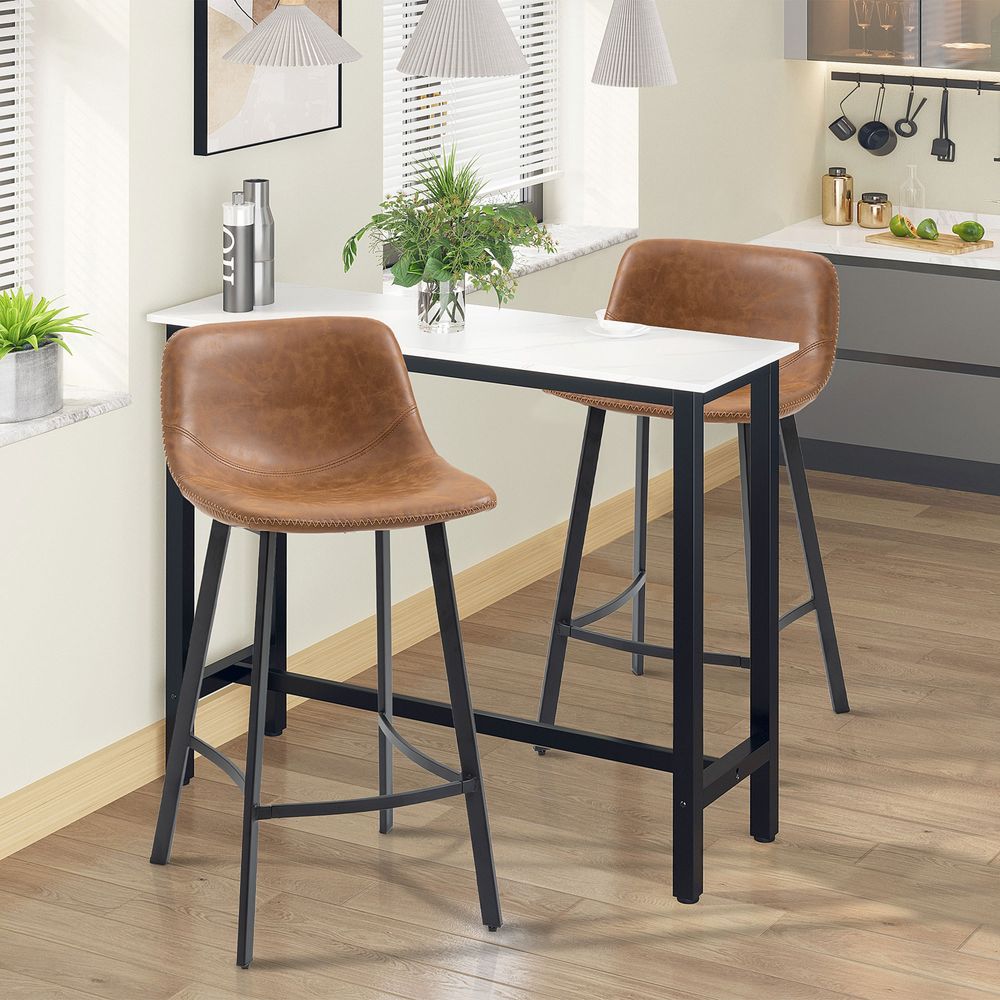 Set of 2 Industrial Faux leather Bar Stools - Brown